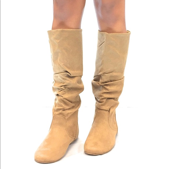 Boho Tan Knee High Slouchy Flat Boots - Picture 3 of 6
